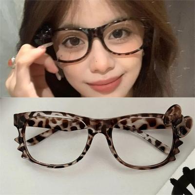 Meisjes Luipaardprint Strik Myopie Bril Dames Mode Vintage Cartoon Schattig Groot Ovaal Montuur Bril Y2k Brilmonturen