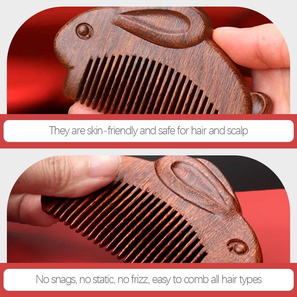 Thickened Jade Rabbit Sandalwood Comb New Wide and Densely Toothed Comb Creative Ancient Immortal Craft Exquisite Packaging Comb
