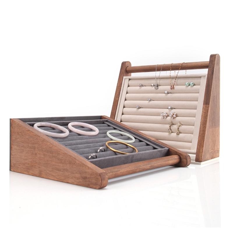 Wood Jewelry Display Stand Wood Rings Holder Jewelry Showcase Stand Suitable for Rings Earrings Bangle and Necklaces