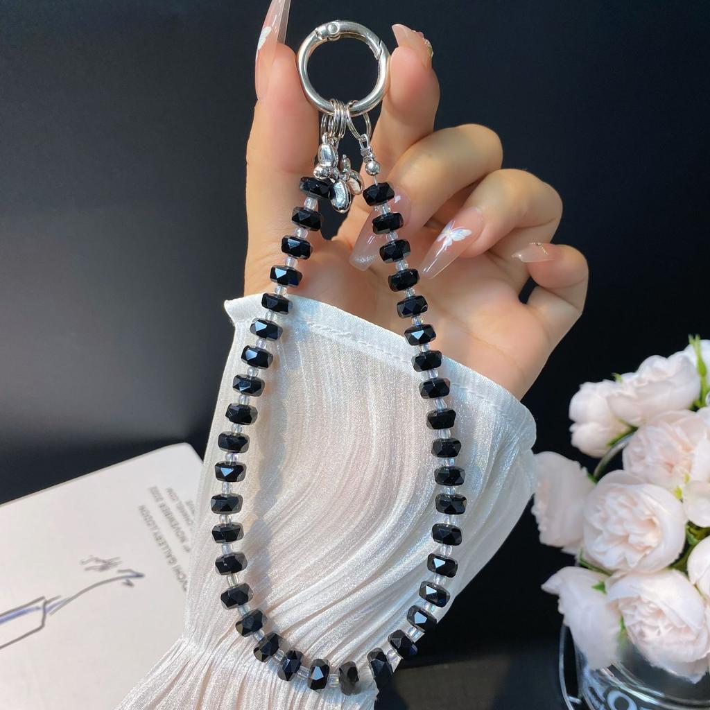 Puppy Pendant Phone Chain Handmade Beaded Wheel Crystal Wrist Chain Simple Phone Case Chain Rope Keychain