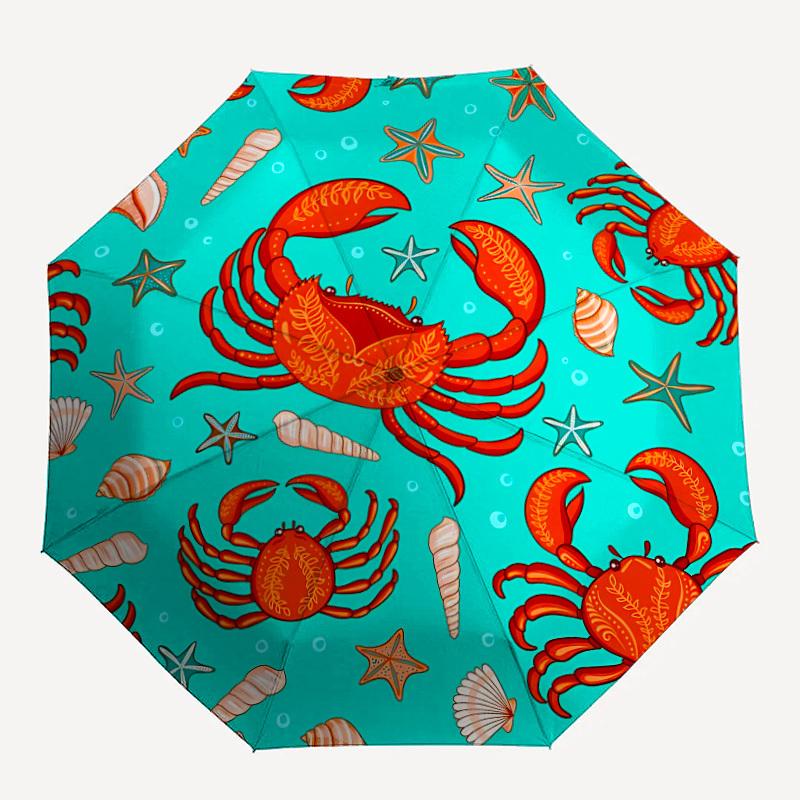 

1pc Crab-patterned fabric Automatic Folding Umbrella, Portable & Foldable Design with 8 Ribs, Casual Outdoor Accessory yy250805154