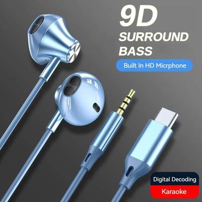 In-Ear Wired Headphone HiFi Music Earbud Handfree Earphone Type-C 3.5mm with Mic Wired Earplugs For Samsung Xiaomi Tablet Laptop