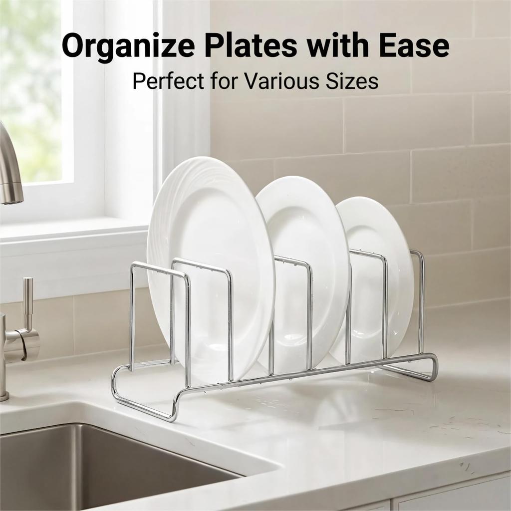 IMEEA Dish Stand, Draining Rack, Stainless Steel, W30.5 x D10 x H12cm, Dish Rack with 6 Compartments, Storage, Dish Drying, Space-Saving, Silver