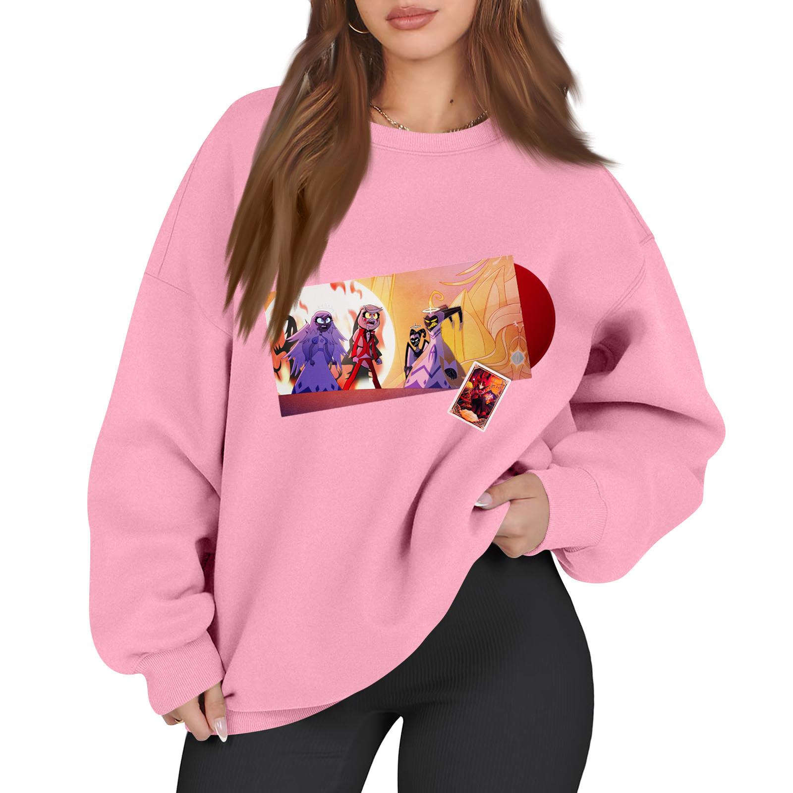 

Женский модный пуловер с длинным рукавом, принтом и круглым вырезом, свободного кроя L розовый