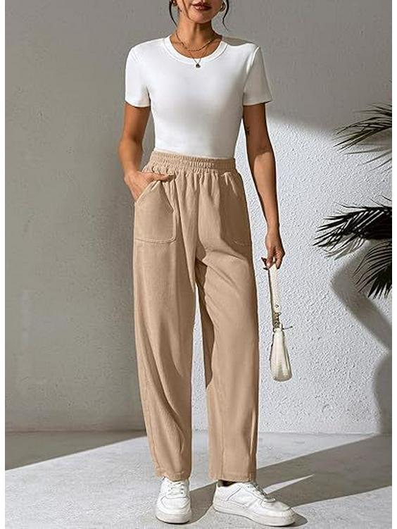 Women's Corduroy Elastic Waist Wide-Leg Pants, Solid Color, Comfortable Casual Loose Fit for Autumn and Winter 2025.