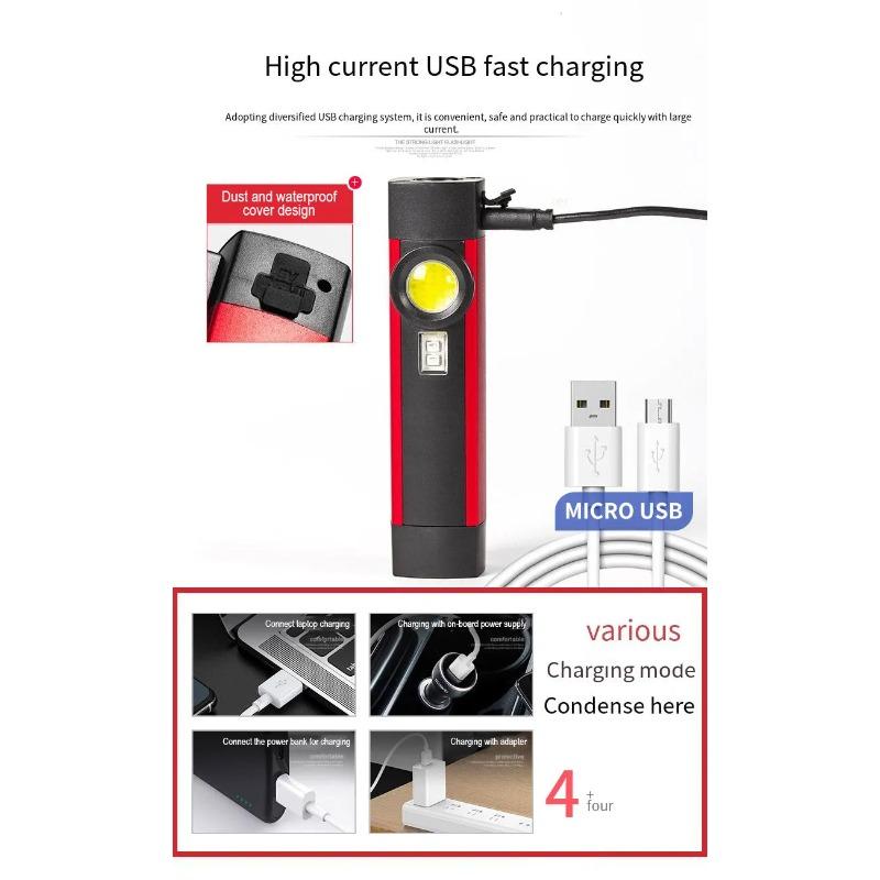 USB Rechargeable LED Flashlight with Magnet and Hook Life Waterproof With Red light Power Bank Repairing Work Emergency Lantern