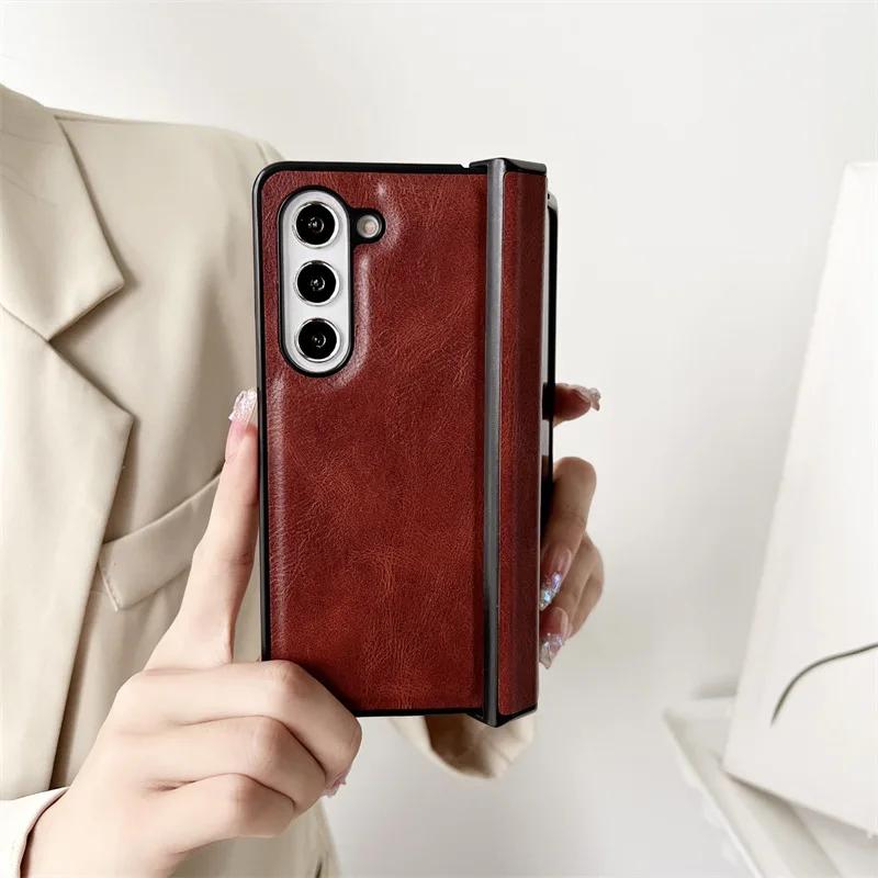 Matte Luxury Soft Leather Folding Hingle Shockproof Protection for Samsung Galaxy Z Fold 6 5 4 3 Case Back Cover Phone Accessory