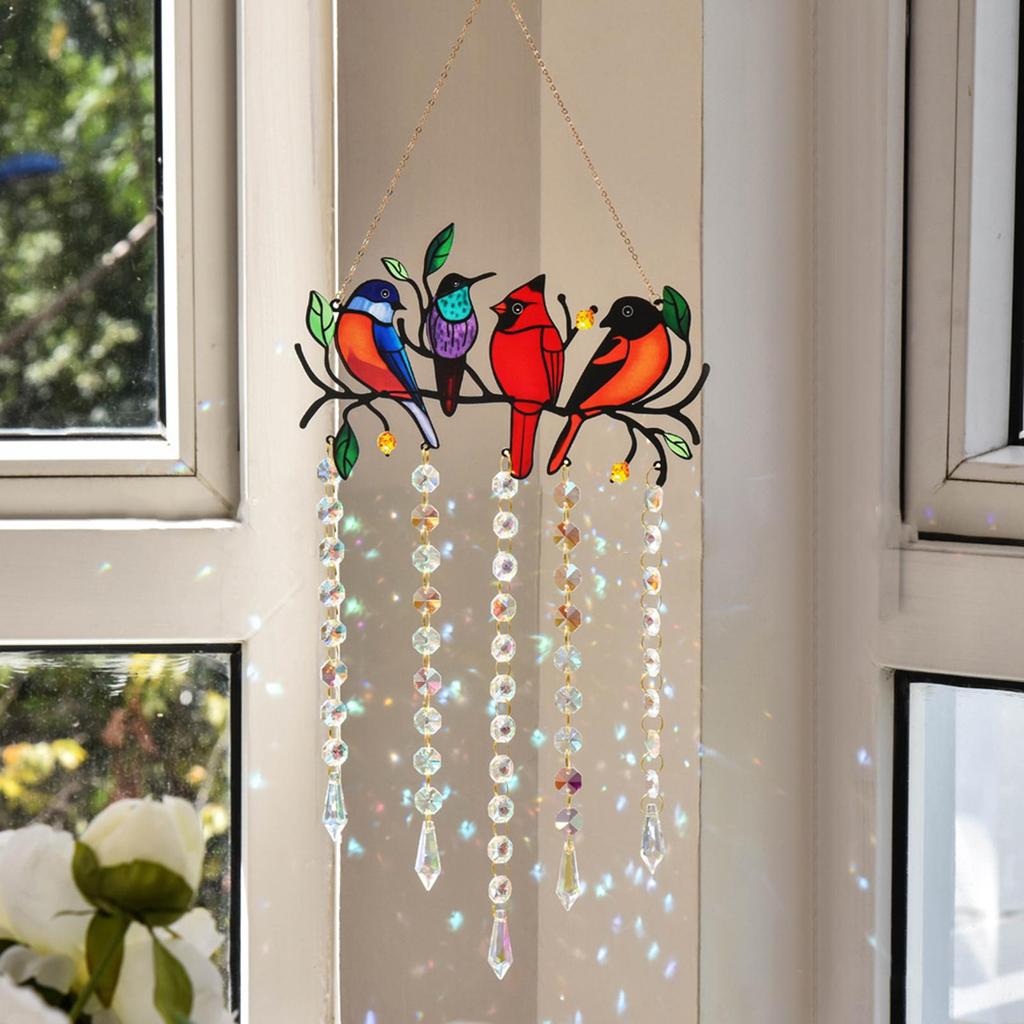 Bird Light Catcher Outdoor Stained Crystal Bird Light Catcher Rainbow Ornament For Bedroom Housewarming Party Patio Tree