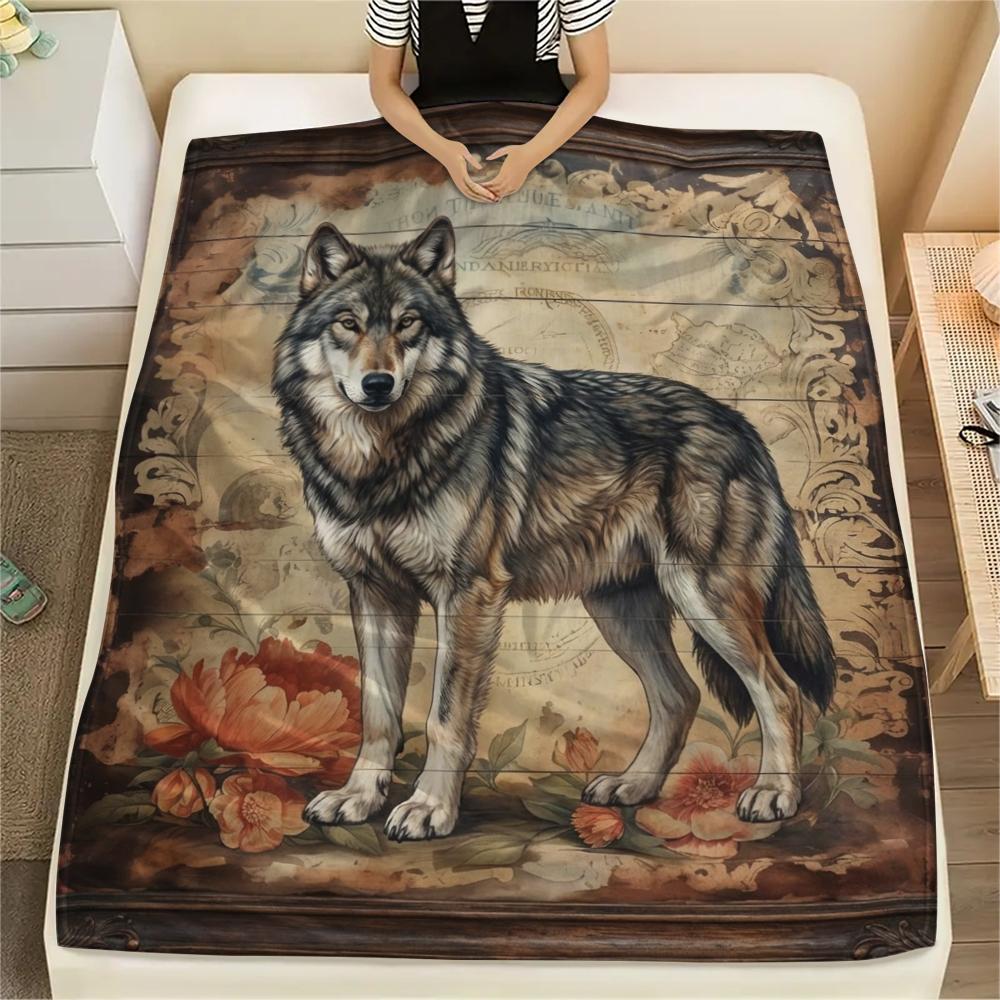 

1PC Retro Floral Animal Print Flannel Blanket, High quality All Seasons, Home Decor, Warmth and Comfort, Perfect for Christmas Gifts 80cm x 120cm