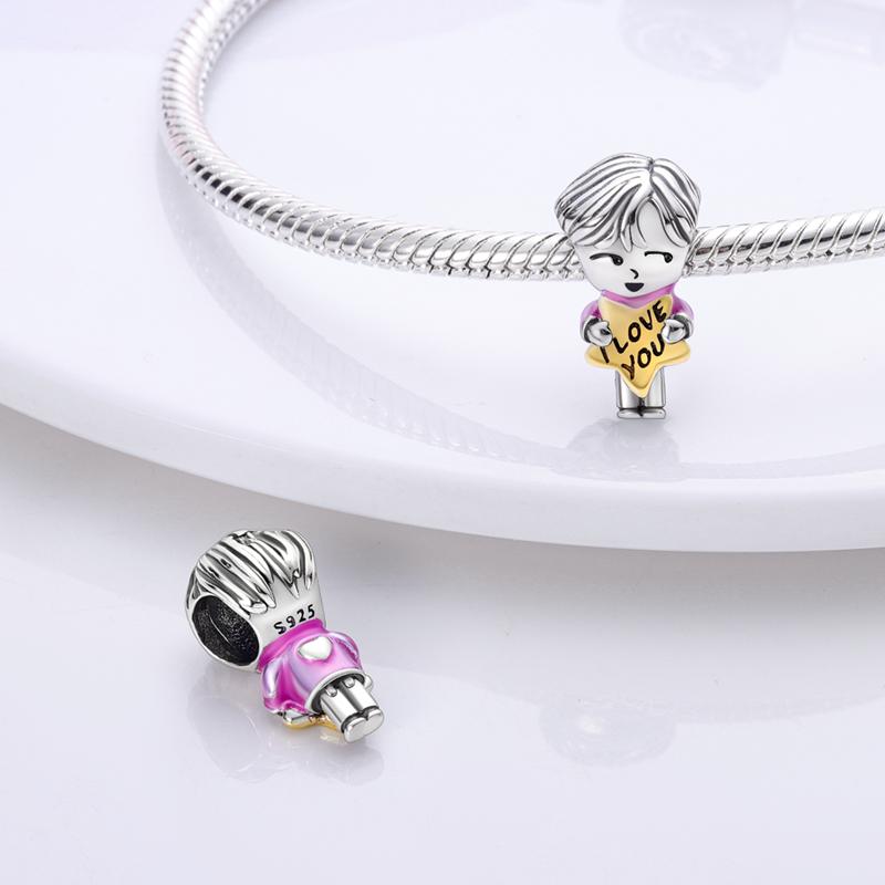 925 Sterling Silver Love You Boys Girls Sun Star Beads Pendant Charms Fit Temperament Fasion Necklace Bracelet Jewelry Making Gift 