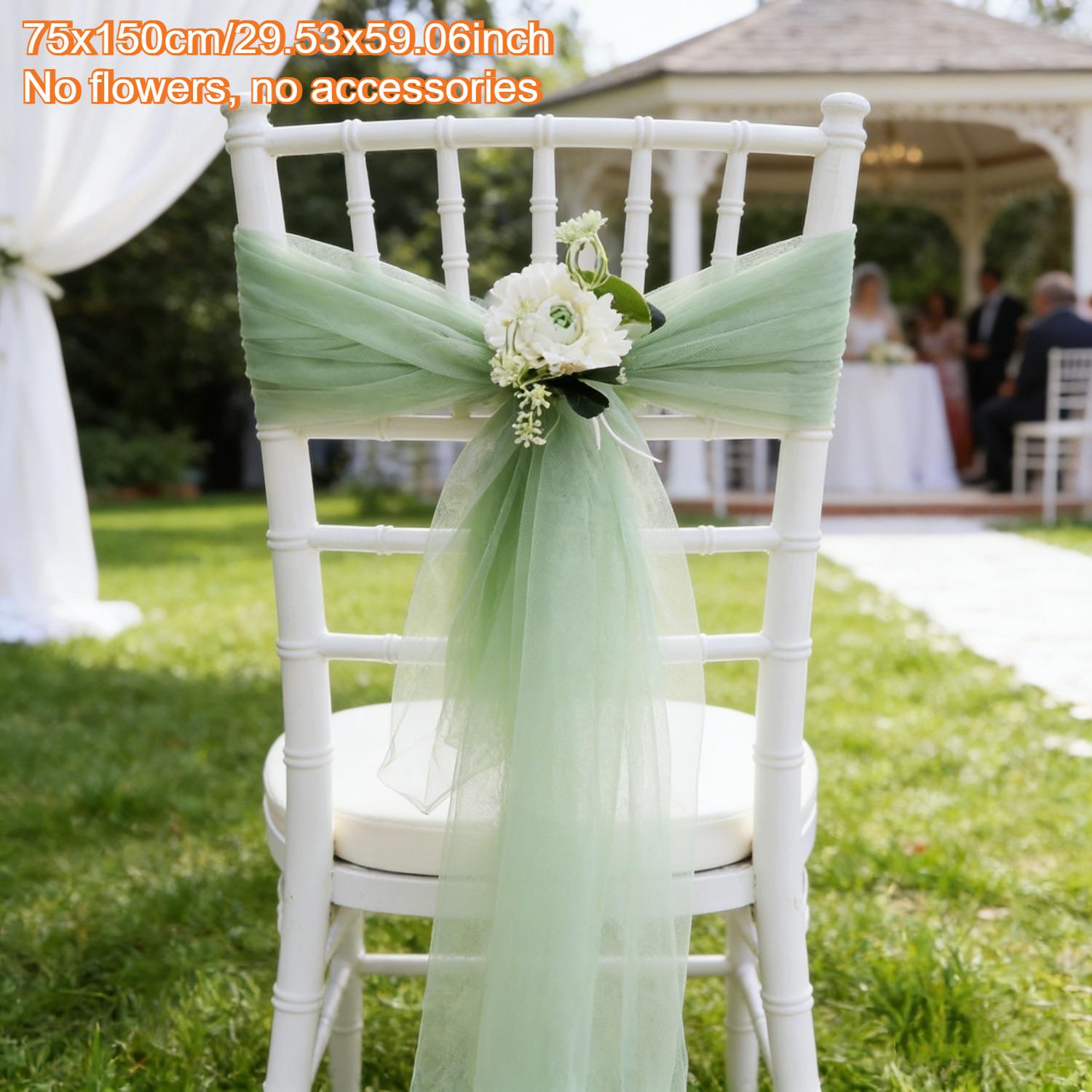 

Romantic Sheer Chiffon Chair Sashes Wedding Arch Veil Gauze Table Runner for Birthday Baby Shower Party Banquet Arche Home Decor 6pcs зелений
