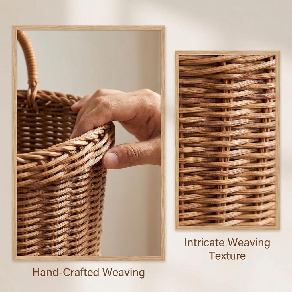 Hanging Woven Wicker Baskets, Handmade Rattan Wall-mounted Flower Pots, Wall-woven Storage Baskets