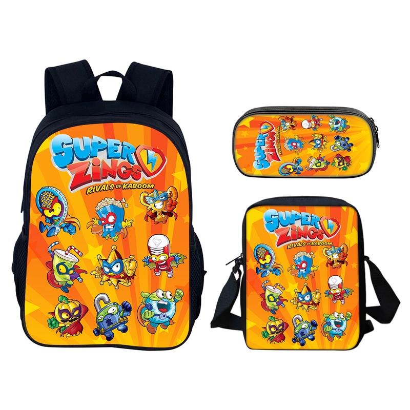 Super Zings 3pcs Set Backpack 40cm/15.7inch Durable School Bags Shoulder Bag Pencil Case Computer Book Bags Children's Birthday