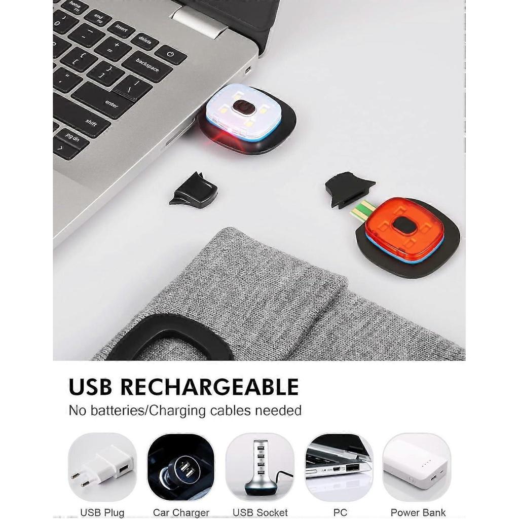 Hat with LED light on the front and back, USB rechargeable headlamp with 3 brightness levels, knitted hat with light for jogging, camping, cycling