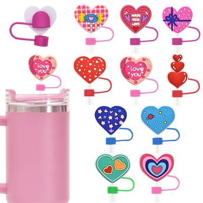 Leeseph 10 Stück Valentinstag-Strohhalmhüllen aus Silikon, wiederverwendbar, für Strohhalme mit 10 mm Durchmesser, für Hochzeitsbedarf und Partygeschenke