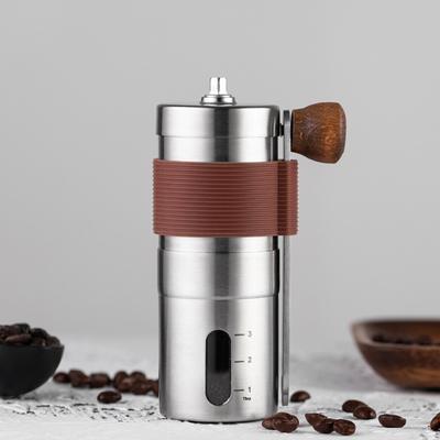 Manual Hand Coffee Grinder with Ceramic Burr Mill Adjustable Grind Stainless Steel Body Wood Holder