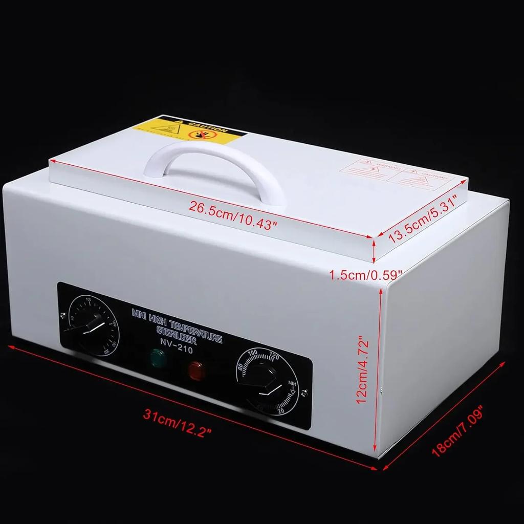 300W Heat Sterilizer 1.5L Mini Dry Heat Sterilizer Cabinet High Temperature Cleaning Box with Timer for Nail Spa Pedicure Tools