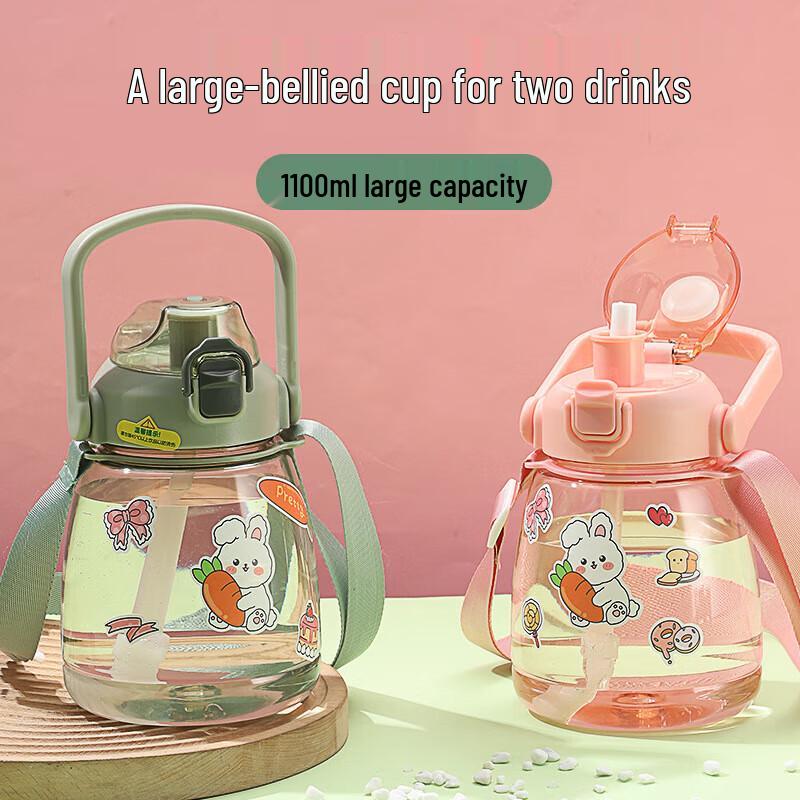 Children's Large Capacity Plastic Straw Water Bottle