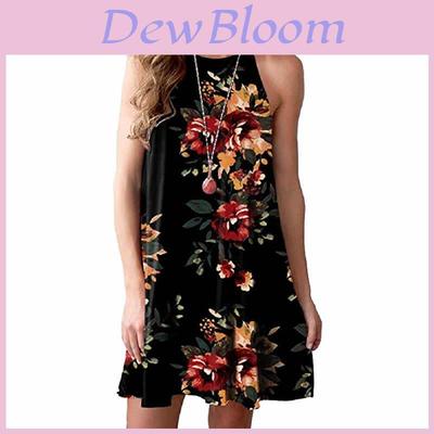 Elegant Women Fashion Splicing Color Print Hanging Neck Hem Mini Dress In Premium Quality Materials