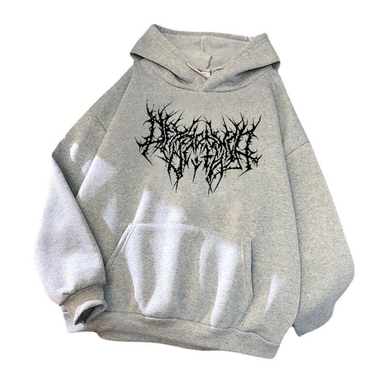 Gothic Style Hooded Sweatshirt For Women With Print Graphic Streetwear Winter Fashion