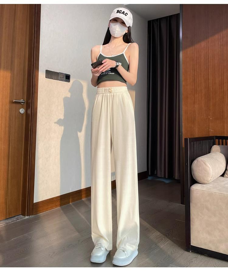 

Маленькие брюки с высокой талией из ледяного шелка в рубчик и шифона прямого кроя - Женские летние до пола XS (60-79 lbs)