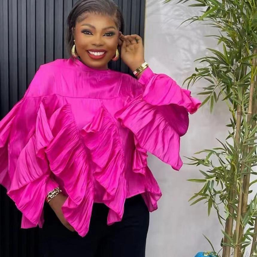 Unregelmäßige Rüschen Langarm Loose Shirt Damen Herbst Französisch Bluse