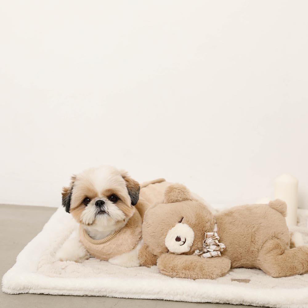 Sleeping Bear Plush Toy Dog Fluffy Large for Small Dogs Monchéri Monchéri (Beige/FREE) (Sleeping Toy)