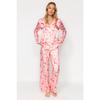 Set de pijama țesute cu pantaloni-cămașă din satin cu tematică de Anul Nou bleumarin-multicolor Thmaw24pt00037