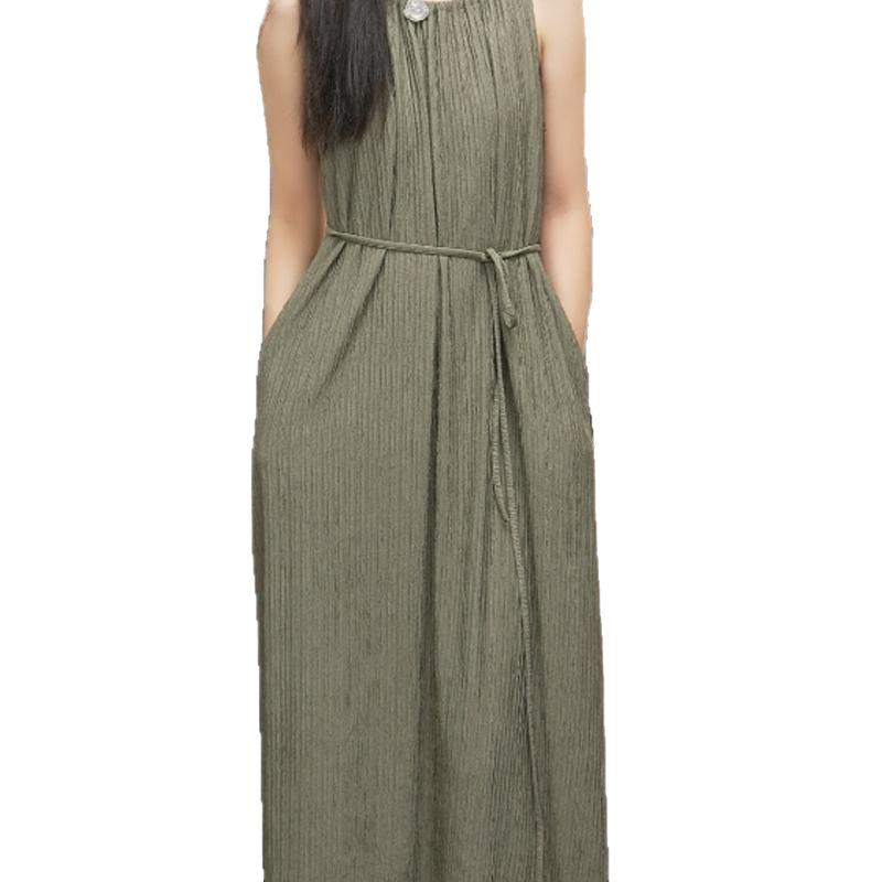 French Retro Pocket Dress Women's Summer Thin and Meat-covered Fashion Waist Sleeveless Versatile Loose Pleated Suspenders