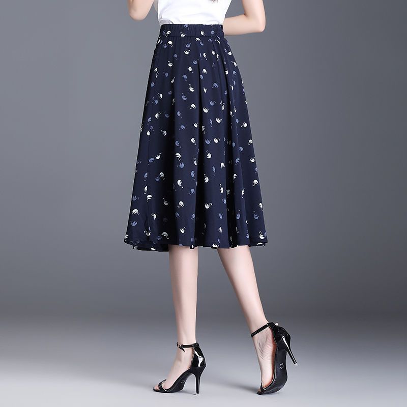 Damen Sommer Rock mit Blumenmuster und Schleife Hohe Taille Mittellang A-Linie Bedruckt Plissee