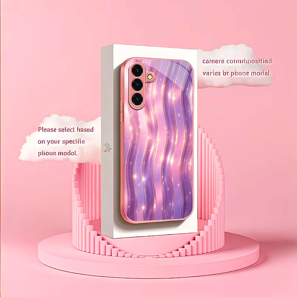 New Pink Waves Rose Gold Phone Case S26 Ultra Case S25 Ultra Case Glass for Samsung Galaxy S26 S25 S24 S23 S22 FE,Ultra,Plus