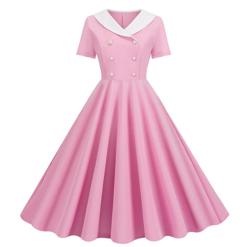 2024 Summer Retro Big Swing Short Sleeve Casual Dress