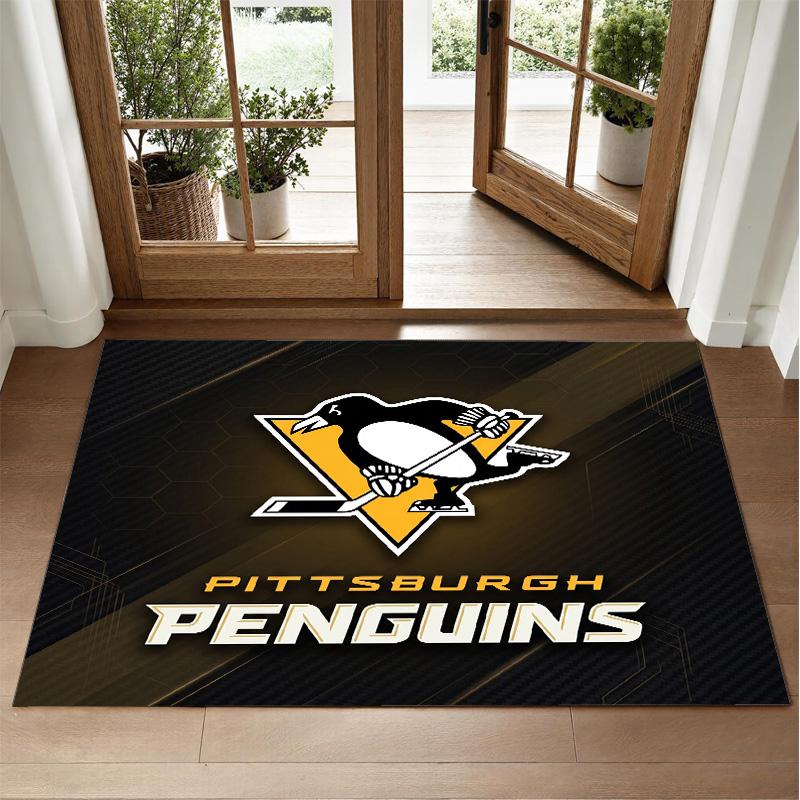 Pittsburgh Penguins Design Crystal Velvet Rug Soft Decorative Mat for Bedroom Entrance