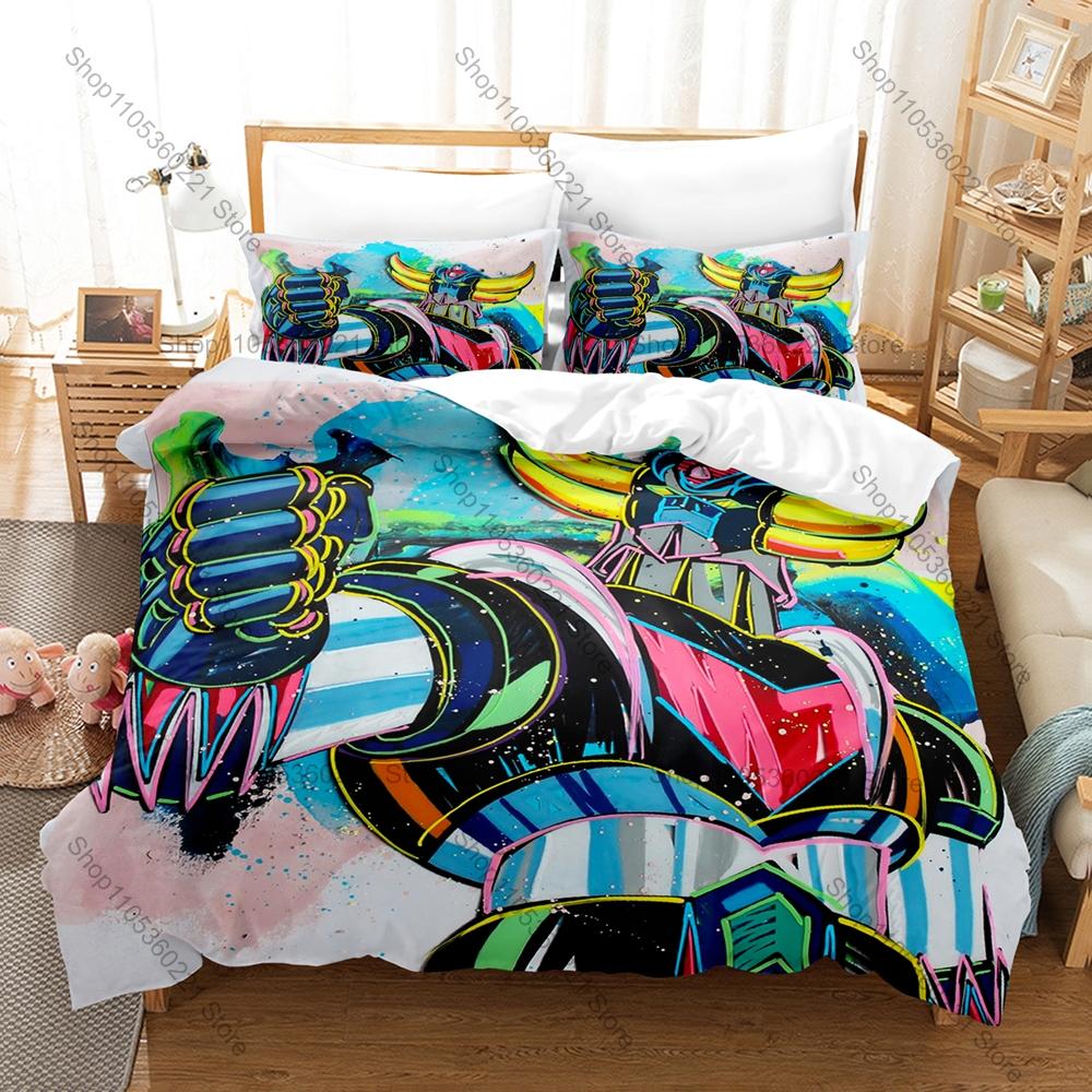 Cool Classic Robot Grendizer Bedding Set 3 Piece Duvet Cover Set Vintage Kpop Bed Linen for Bedroom Decor for Boys Bedroom Decor