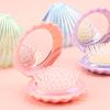 2-In-1 Mini Air Cushion Brush with Makeup Mirror Portable Shell Shape Travel Hair Comb Women Girls Folding Round Mirror Scalp Massage Detangling Brush