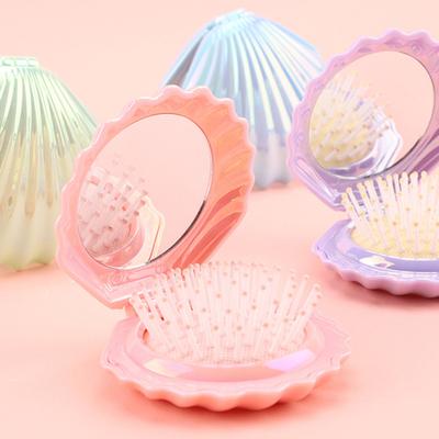 Makyaj Aynalı 2'si 1 Arada Mini Air Cushion Fırça Taşınabilir Kabuk Şeklinde Seyahat