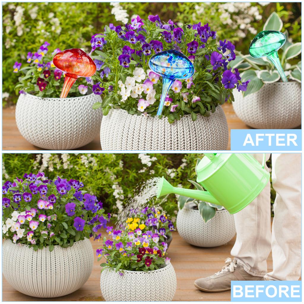 4 Pcs Mushroom Shape Plant Watering Globes Large Self With 4 Funnels