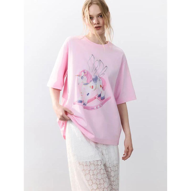 New Fashion T-shirt Fashion Wind New Fashion Casual Loose round Neck Print Cotton T-shirt Top