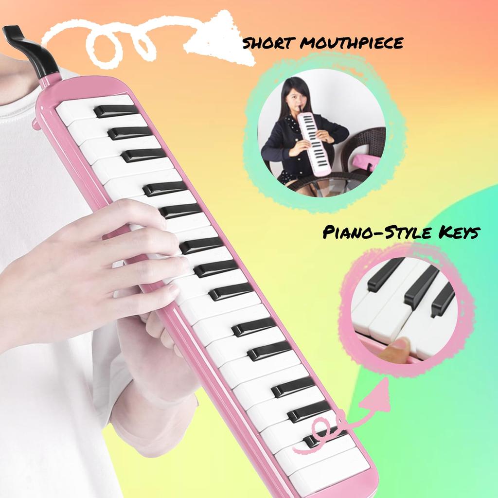 Beginner's Melodica, 32-Key Melodica, Suitable for Kindergarten (Pink)