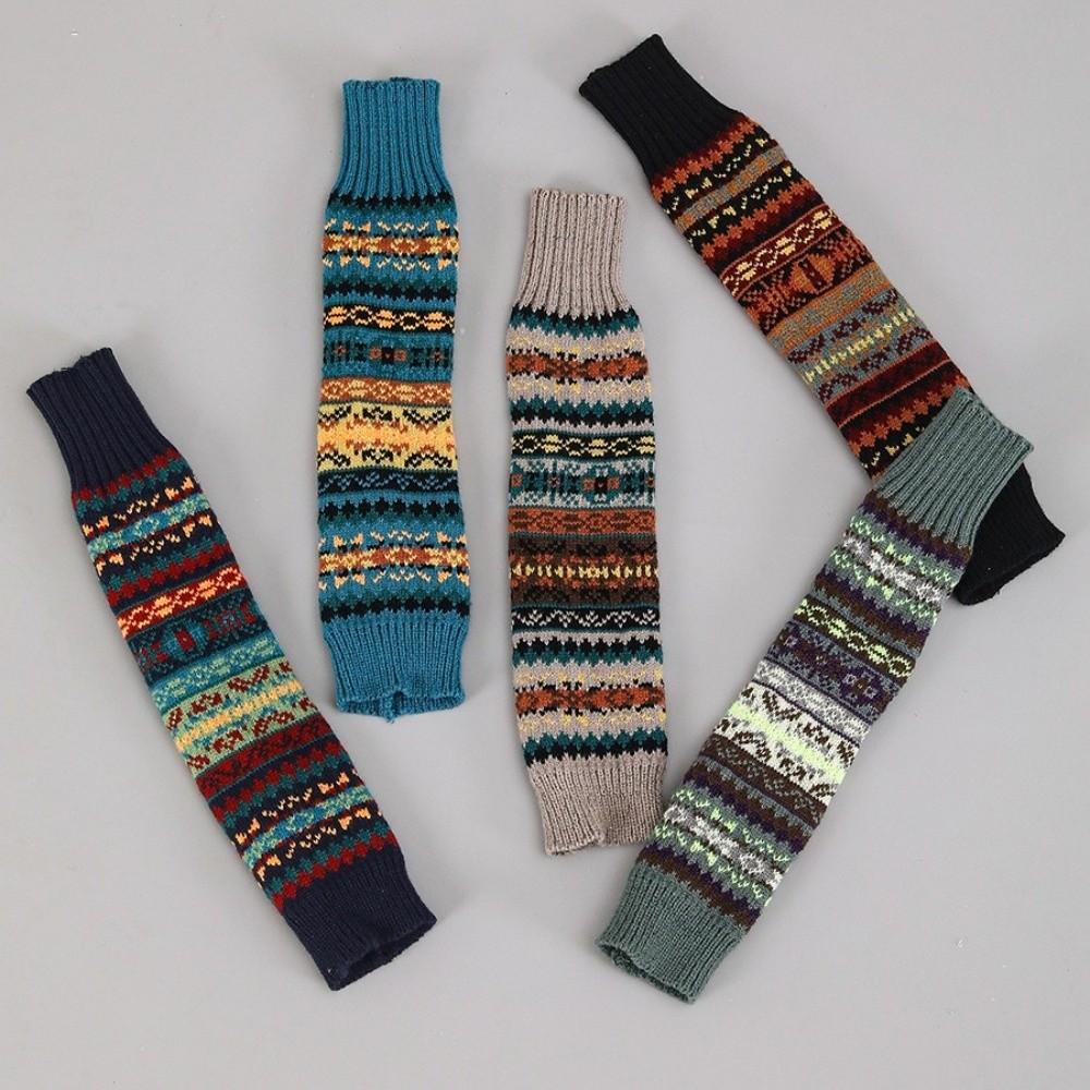 Bohemian Style Knitted Fingerless Sleeves Thickened Warmer Long Cuff Y2K Star Arm Cover Festival