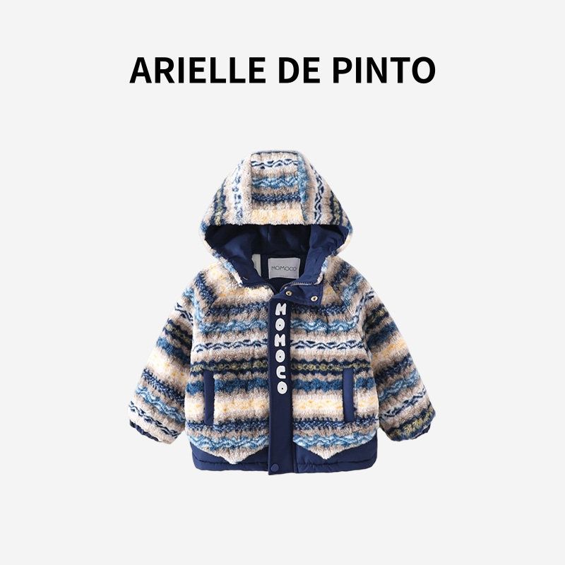 French Arielle De Pinto Boys  and Girls  Winter Fleece-Lined Thick Color-Blocked Letter Print Sweater Image color 90