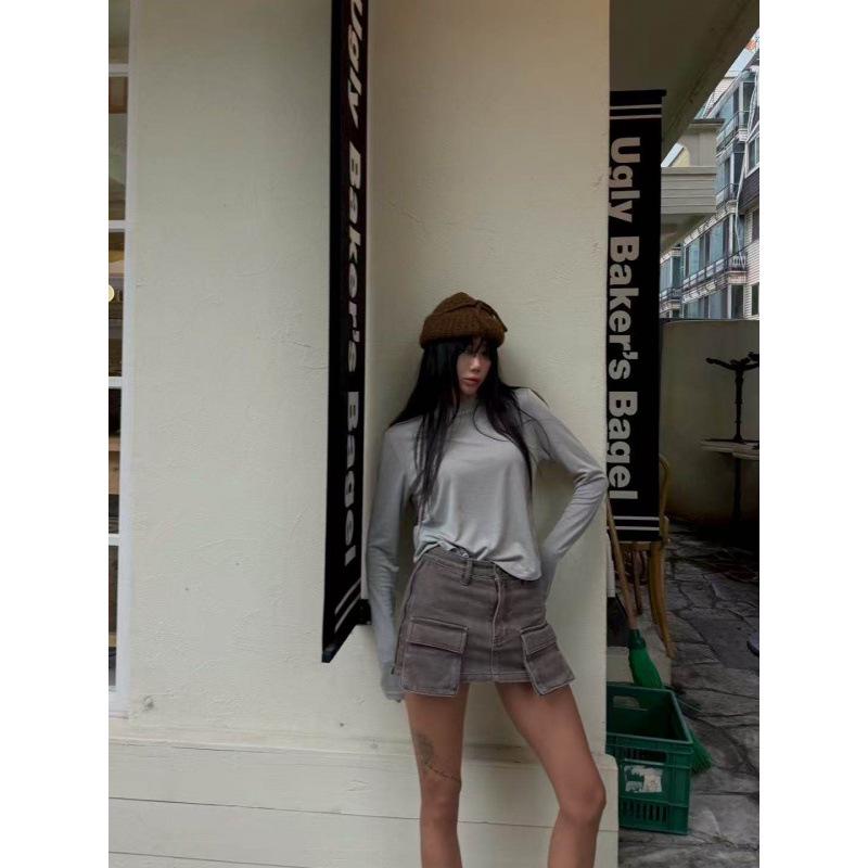 Women s Korean Dongdaemun Lace Long Sleeve Reversible T-shirt - Spring/Autumn Fashion One Size серый