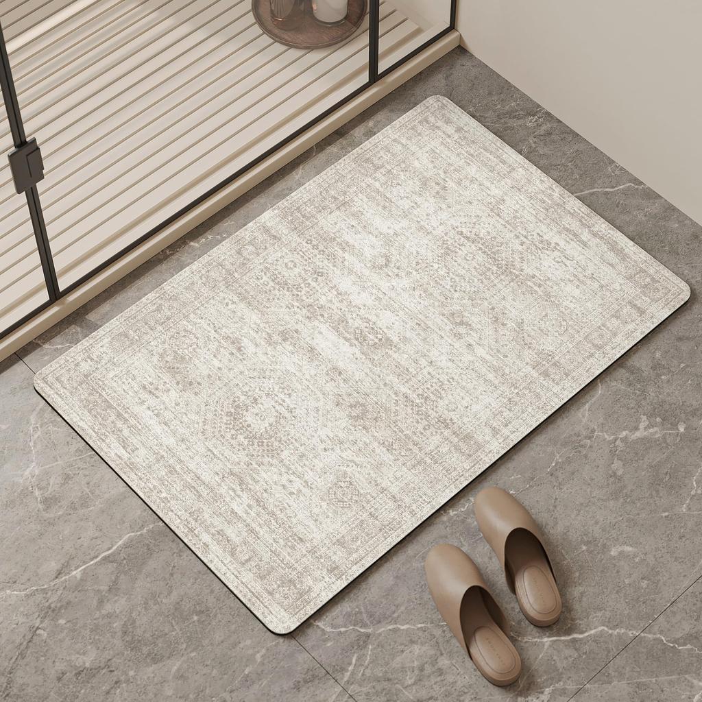 Rubber Non-Slip Quick Dry Absorbent Thin Bathroom Rugs Fit Under Door Bathroom Floor Mats-Shower Rug for In Front of Bathtub, Sink