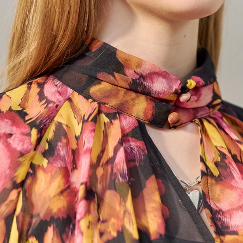 Maxza Art Flower Two Way Tie Sheer Blouse Zf05qb007nh