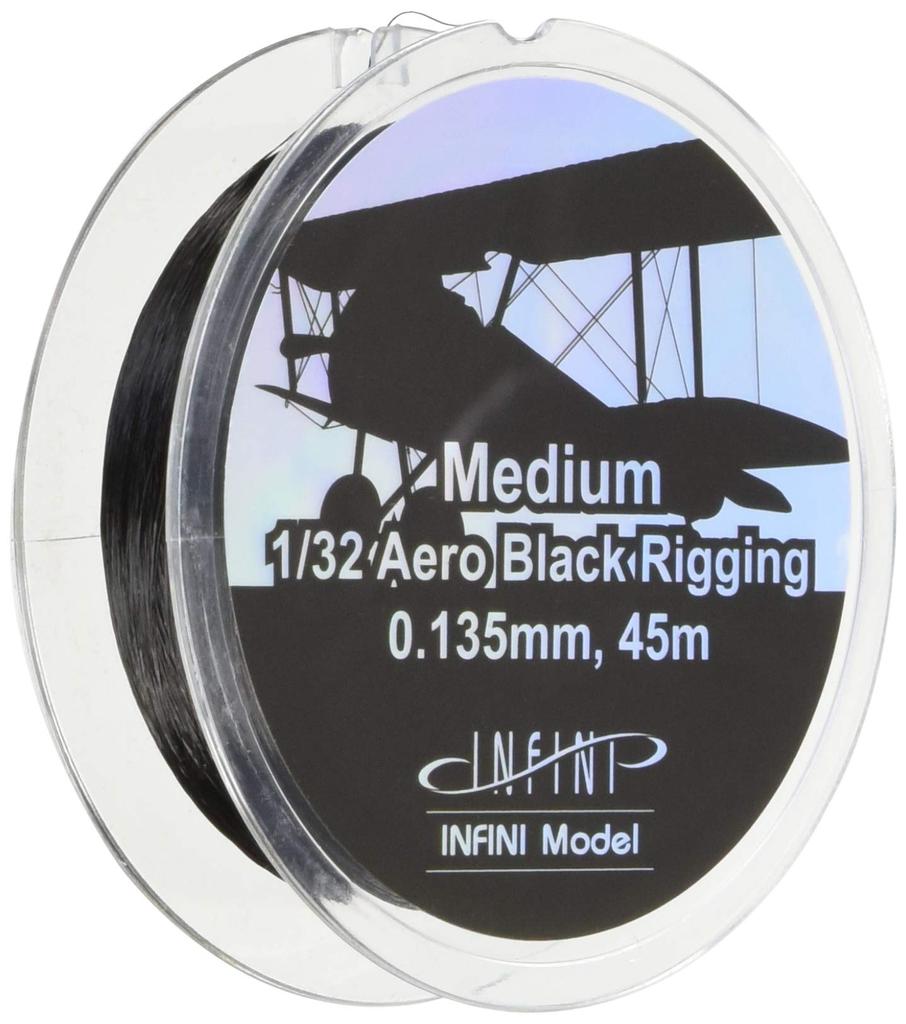 Infinimodel Medium Aero Rigging, 0.135mm x 45m, Black, for 132 Scale Plastic Model Kits, IR3200