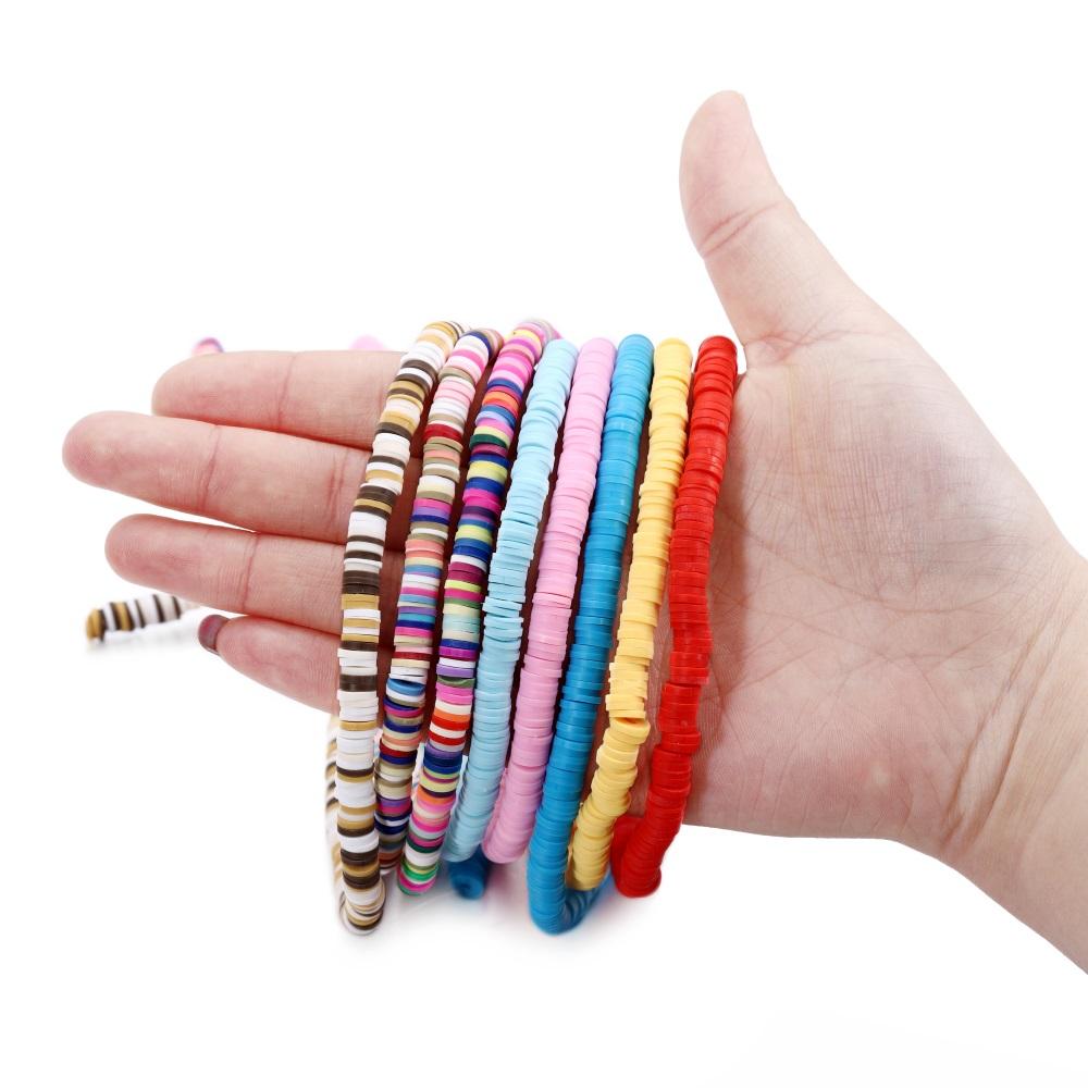 370Pcs/Lot 6mm Flat Round Polymer Clay Beads Chip Disk Loose Spacer Handmade Beads for DIY Jewelry Making Bracelet Necklace