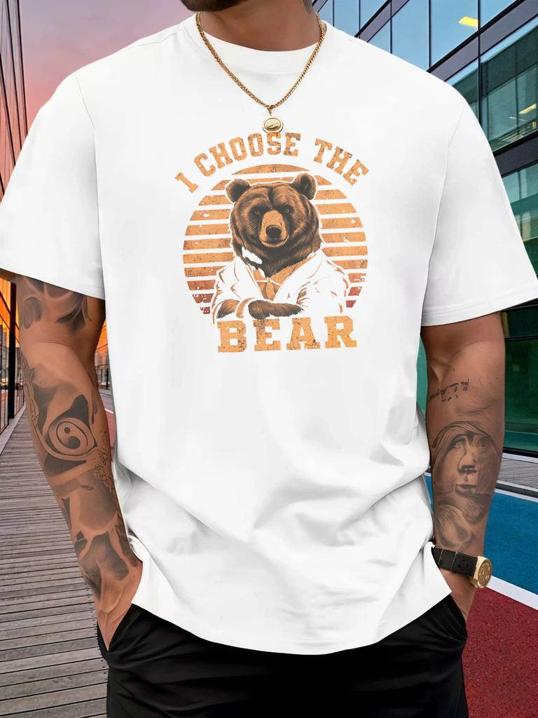 Male Cotton Short Sleeve T Shirt I Choose The Bear Vintage Bear Pattern Loose Crew Neck Retro Summer Tees For Young Adult Unisex