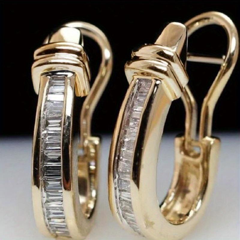 Exquisite  Gold Color Metal Inlaid Cubic Zirconia Dangle Earrings for Women Engagement Wedding Earrings Jewelry