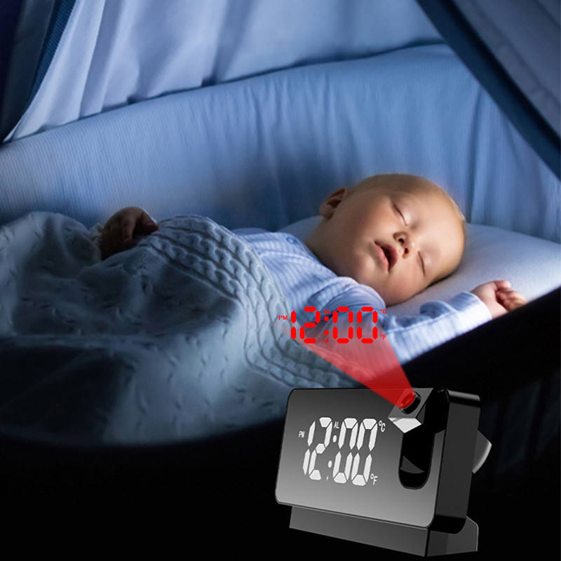Projection Alarm Clock, LED Digital Clock with Ceiling Wall Projection, Rechargeable Bedside Clock with Snooze, Time & Temperatu
