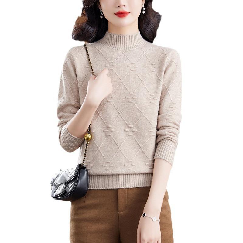 

Женский свитер с полувысоким воротником, осенне-зимний пуловер, вязаный свитер для мамы среднего возраста S бежевый